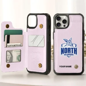 AFL North Melbourne Kangaroos Personalized Name - Leather Flip Wallet Phone Case HOAFL010725LPC01NMFC - Light Pink