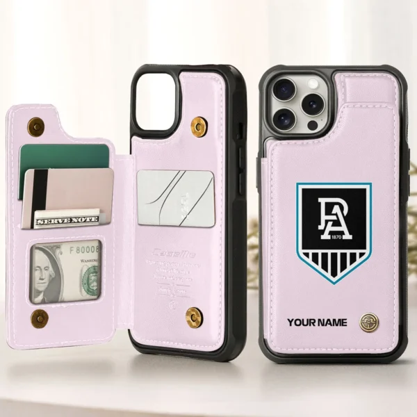AFL Port Adelaide Power Personalized Name - Leather Flip Wallet Phone Case HOAFL010725LPC01PORT - Light Pink