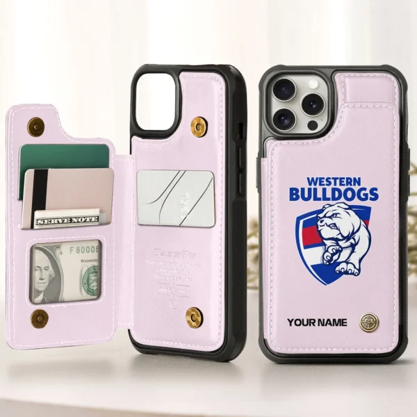 AFL Western Bulldogs Personalized Name - Leather Flip Wallet Phone Case HOAFL010725LPC01WB - Light Pink