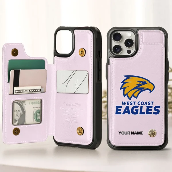 AFL West Coast Eagles Personalized Name - Leather Flip Wallet Phone Case HOAFL010725LPC01WCE - Light Pink