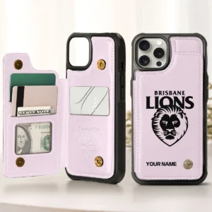 AFL Brisbane Lions Personalized Name - Leather Flip Wallet Phone Case HOAFL010725LPC02BL - Light Pink