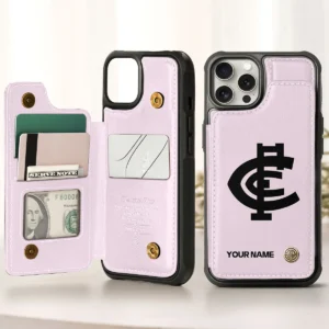 AFL Carlton Blues Personalized Name - Leather Flip Wallet Phone Case HOAFL010725LPC02CARL - Light Pink