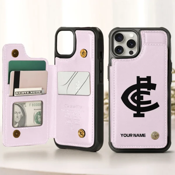 AFL Carlton Blues Personalized Name - Leather Flip Wallet Phone Case HOAFL010725LPC02CARL - Light Pink