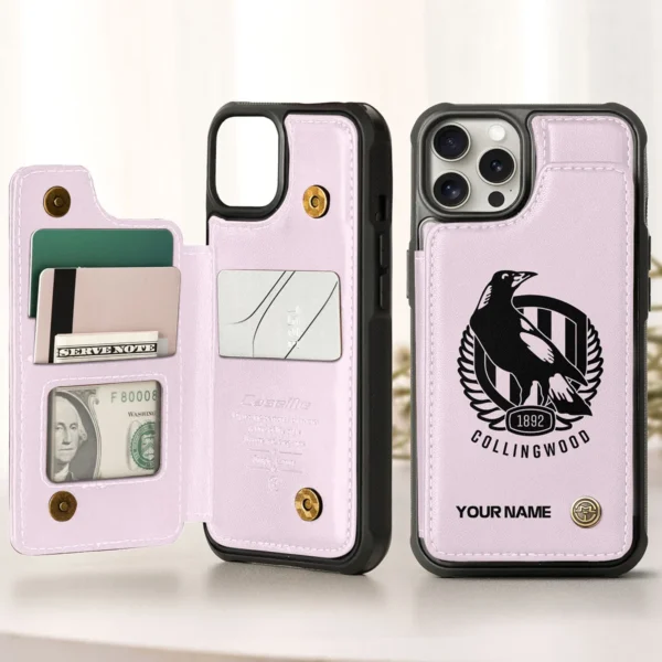 AFL Collingwood Magpies Personalized Name - Leather Flip Wallet Phone Case HOAFL010725LPC02COLL - Light Pink