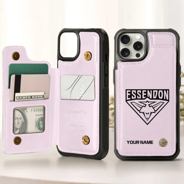 AFL Essendon Bombers Personalized Name - Leather Flip Wallet Phone Case HOAFL010725LPC02ESS - Light Pink