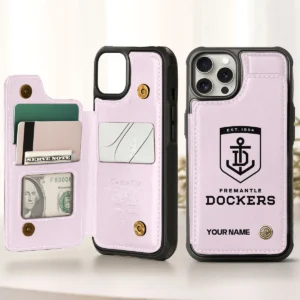 AFL Fremantle Dockers Personalized Name - Leather Flip Wallet Phone Case HOAFL010725LPC02FRE - Light Pink