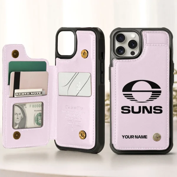 AFL Gold Coast SUNS Personalized Name - Leather Flip Wallet Phone Case HOAFL010725LPC02GCFC - Light Pink