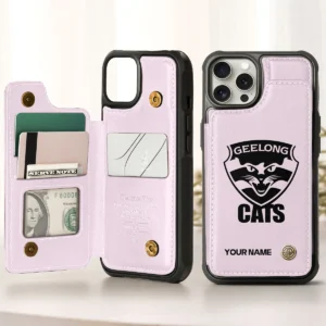 AFL Geelong Cats Personalized Name - Leather Flip Wallet Phone Case HOAFL010725LPC02GEEL - Light Pink