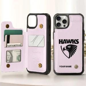 AFL Hawthorn Hawks Personalized Name - Leather Flip Wallet Phone Case HOAFL010725LPC02HAW - Light Pink