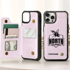 AFL North Melbourne Kangaroos Personalized Name - Leather Flip Wallet Phone Case HOAFL010725LPC02NMFC - Light Pink