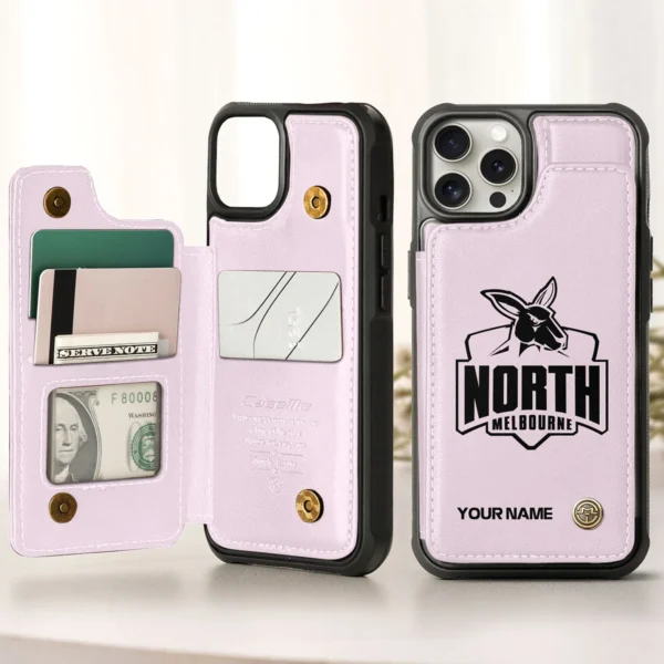 AFL North Melbourne Kangaroos Personalized Name - Leather Flip Wallet Phone Case HOAFL010725LPC02NMFC - Light Pink