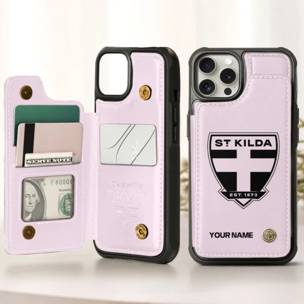 AFL St Kilda Saints Personalized Name - Leather Flip Wallet Phone Case HOAFL010725LPC02STK - Light Pink