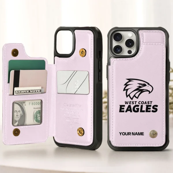 AFL West Coast Eagles Personalized Name - Leather Flip Wallet Phone Case HOAFL010725LPC02WCE - Light Pink