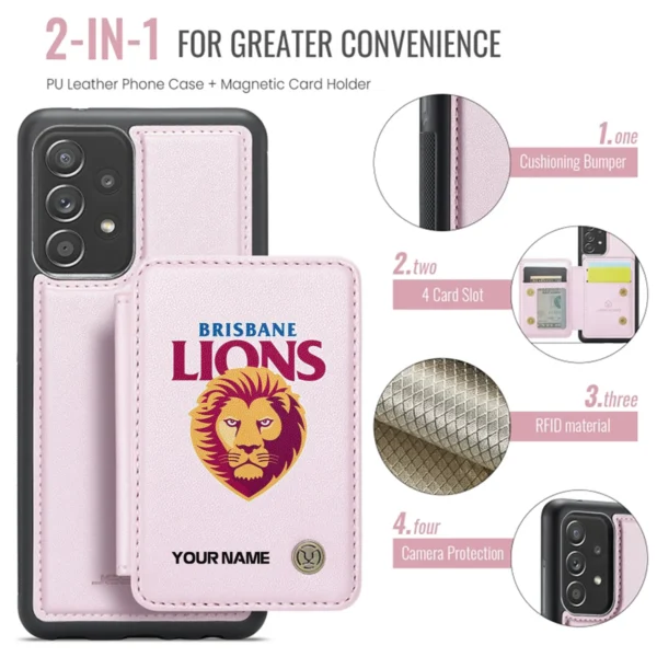 AFL Brisbane Lions Personalized Name - Leather Flip Wallet Phone Case HOAFL010725LPC01BL - Light Pink - Image 3