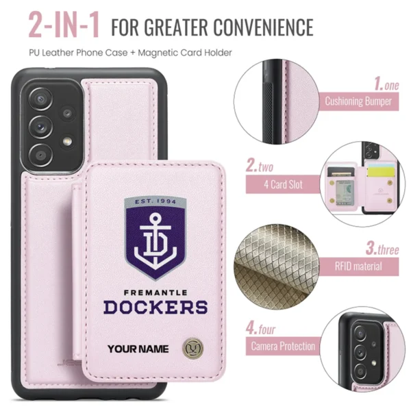 AFL Fremantle Dockers Personalized Name - Leather Flip Wallet Phone Case HOAFL010725LPC01FRE - Light Pink - Image 3