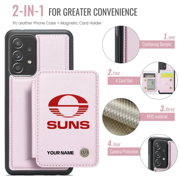 AFL Gold Coast SUNS Personalized Name - Leather Flip Wallet Phone Case HOAFL010725LPC01GCFC - Light Pink - Image 3