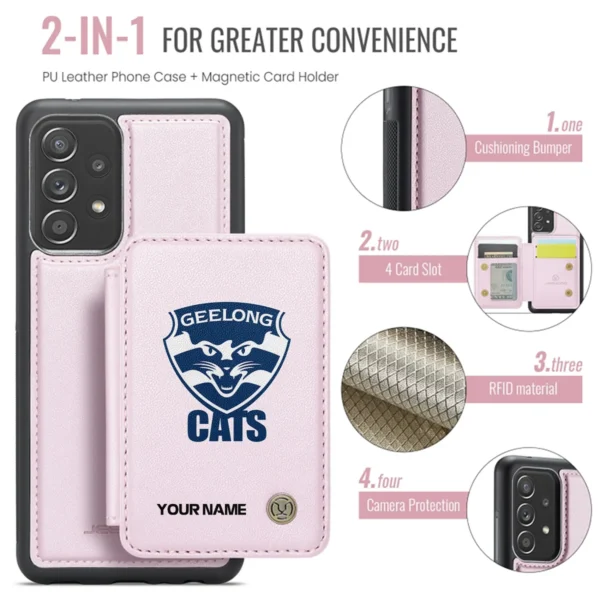 AFL Geelong Cats Personalized Name - Leather Flip Wallet Phone Case HOAFL010725LPC01GEEL - Light Pink - Image 3
