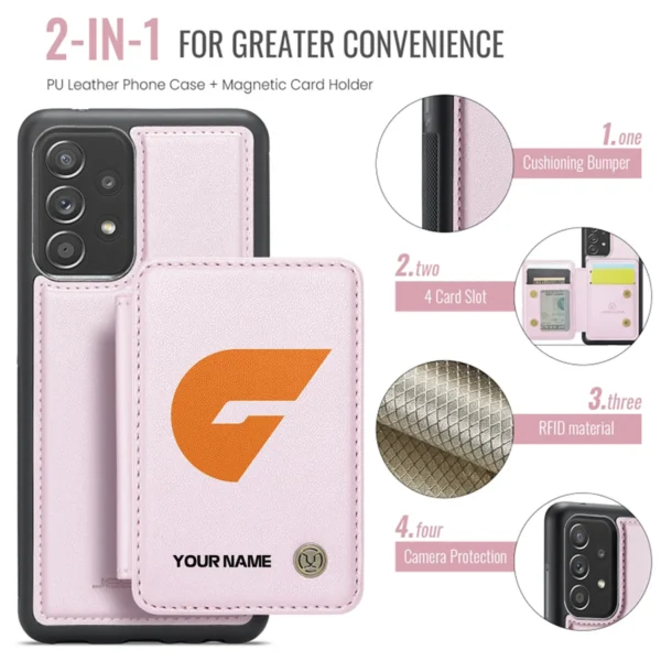 AFL GWS Giants Personalized Name - Leather Flip Wallet Phone Case HOAFL010725LPC01GWS - Light Pink - Image 3
