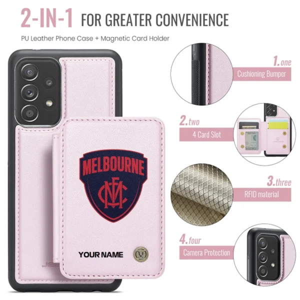 AFL Melbourne Demons Personalized Name - Leather Flip Wallet Phone Case HOAFL010725LPC01MELB - Light Pink - Image 3