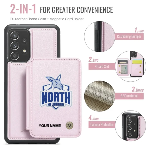AFL North Melbourne Kangaroos Personalized Name - Leather Flip Wallet Phone Case HOAFL010725LPC01NMFC - Light Pink - Image 3