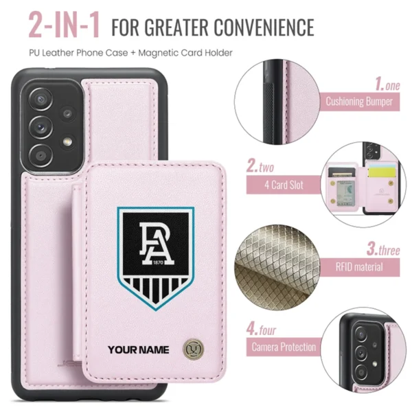 AFL Port Adelaide Power Personalized Name - Leather Flip Wallet Phone Case HOAFL010725LPC01PORT - Light Pink - Image 3