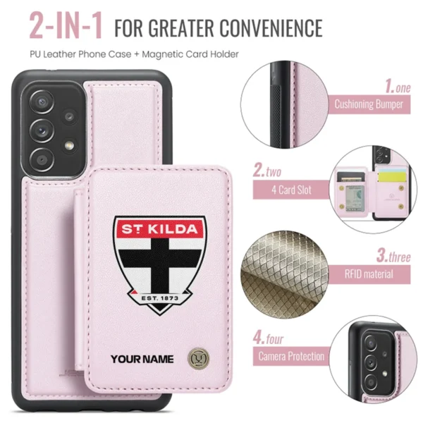 AFL St Kilda Saints Personalized Name - Leather Flip Wallet Phone Case HOAFL010725LPC01STK - Light Pink - Image 3