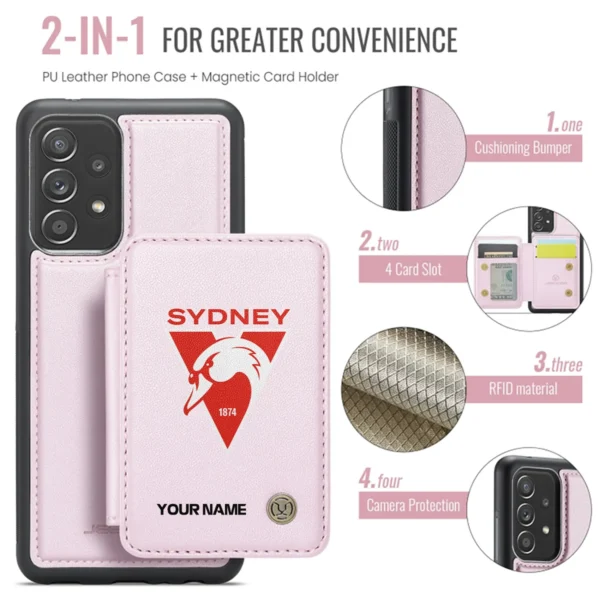 AFL Sydney Swans Personalized Name - Leather Flip Wallet Phone Case HOAFL010725LPC01SYD - Light Pink - Image 3