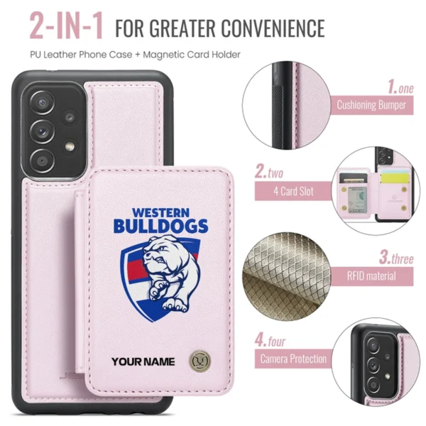 AFL Western Bulldogs Personalized Name - Leather Flip Wallet Phone Case HOAFL010725LPC01WB - Light Pink - Image 3