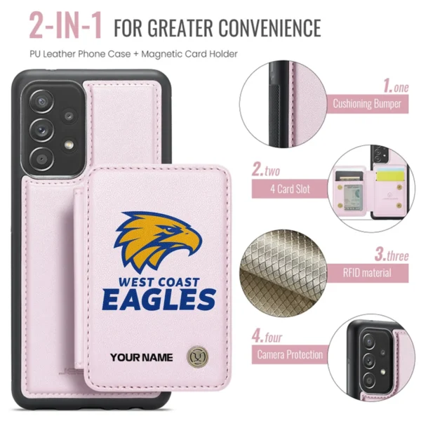 AFL West Coast Eagles Personalized Name - Leather Flip Wallet Phone Case HOAFL010725LPC01WCE - Light Pink - Image 3