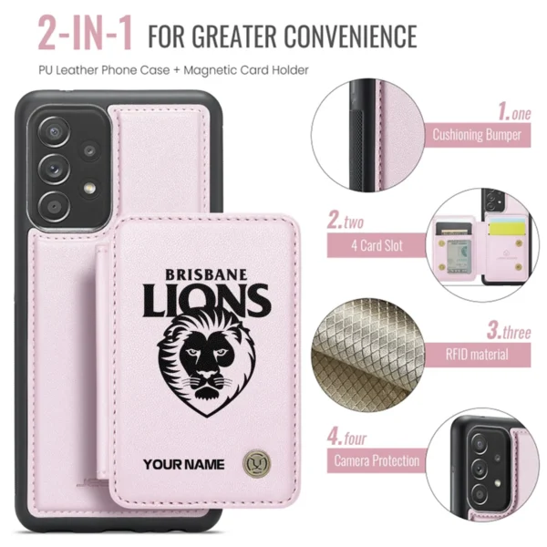 AFL Brisbane Lions Personalized Name - Leather Flip Wallet Phone Case HOAFL010725LPC02BL - Light Pink - Image 3