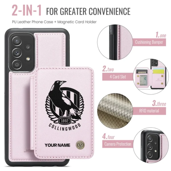 AFL Collingwood Magpies Personalized Name - Leather Flip Wallet Phone Case HOAFL010725LPC02COLL - Light Pink - Image 3