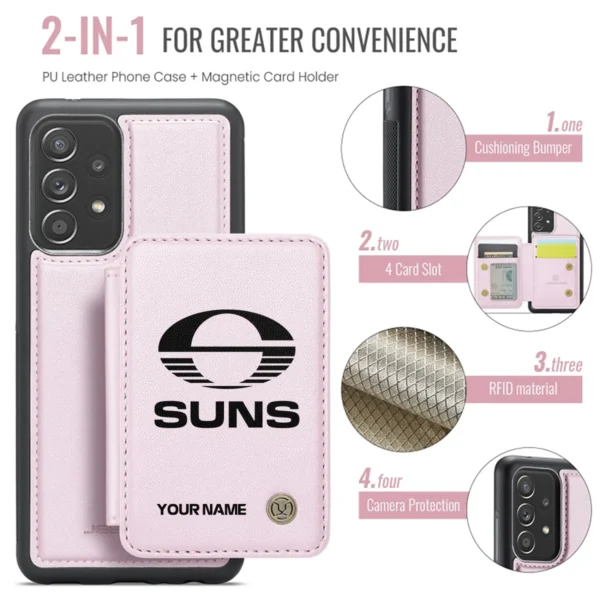 AFL Gold Coast SUNS Personalized Name - Leather Flip Wallet Phone Case HOAFL010725LPC02GCFC - Light Pink - Image 3