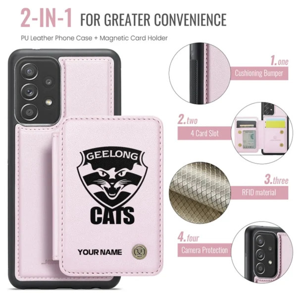 AFL Geelong Cats Personalized Name - Leather Flip Wallet Phone Case HOAFL010725LPC02GEEL - Light Pink - Image 3