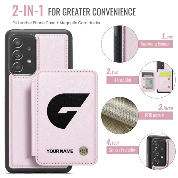 AFL GWS Giants Personalized Name - Leather Flip Wallet Phone Case HOAFL010725LPC02GWS - Light Pink - Image 3