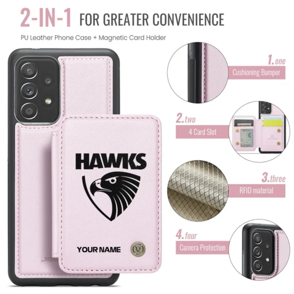 AFL Hawthorn Hawks Personalized Name - Leather Flip Wallet Phone Case HOAFL010725LPC02HAW - Light Pink - Image 3