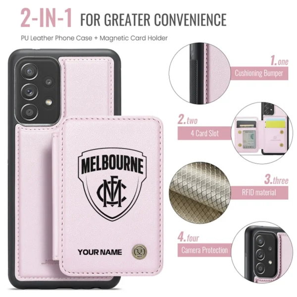 AFL Melbourne Demons Personalized Name - Leather Flip Wallet Phone Case HOAFL010725LPC02MELB - Light Pink - Image 3