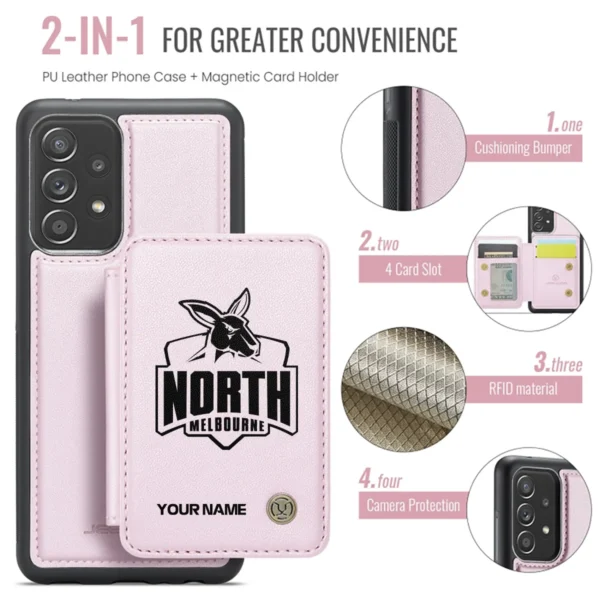 AFL North Melbourne Kangaroos Personalized Name - Leather Flip Wallet Phone Case HOAFL010725LPC02NMFC - Light Pink - Image 3