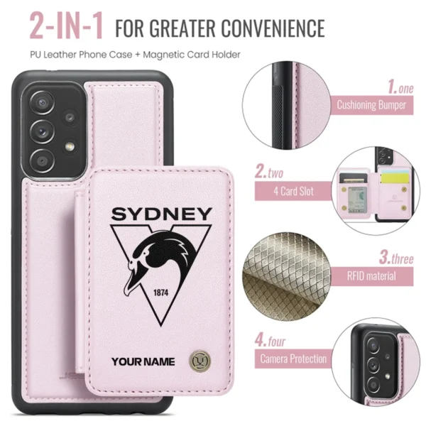 AFL Sydney Swans Personalized Name - Leather Flip Wallet Phone Case HOAFL010725LPC02SYD - Light Pink - Image 3