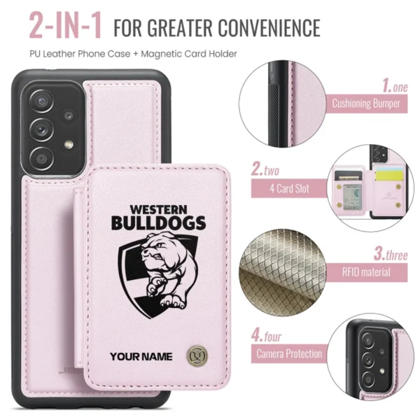 AFL Western Bulldogs Personalized Name - Leather Flip Wallet Phone Case HOAFL010725LPC02WB - Light Pink - Image 3