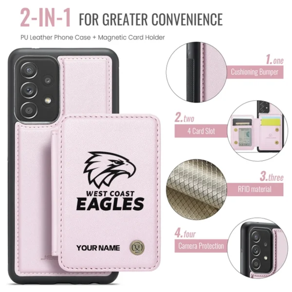 AFL West Coast Eagles Personalized Name - Leather Flip Wallet Phone Case HOAFL010725LPC02WCE - Light Pink - Image 3