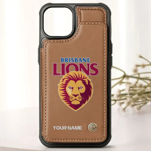 AFL Brisbane Lions Personalized Name - Leather Flip Wallet Phone Case HOAFL010725LPC01BL - Brown - Image 2
