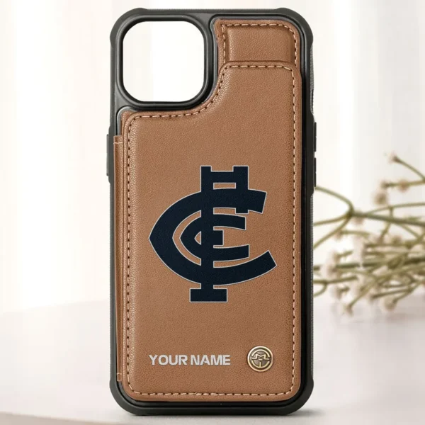 AFL Carlton Blues Personalized Name - Leather Flip Wallet Phone Case HOAFL010725LPC01CARL - Brown - Image 2