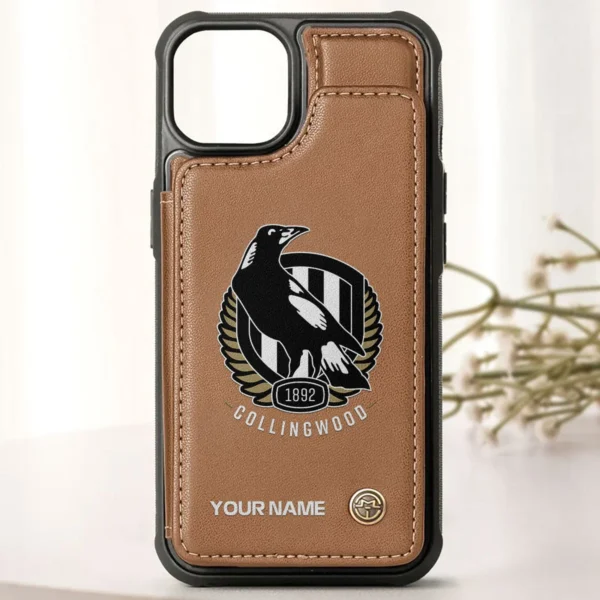 AFL Collingwood Magpies Personalized Name - Leather Flip Wallet Phone Case HOAFL010725LPC01COLL - Brown - Image 2
