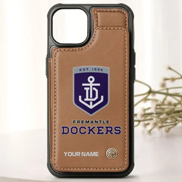 AFL Fremantle Dockers Personalized Name - Leather Flip Wallet Phone Case HOAFL010725LPC01FRE - Brown - Image 2