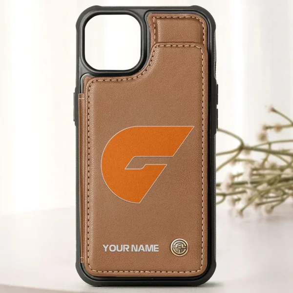 AFL GWS Giants Personalized Name - Leather Flip Wallet Phone Case HOAFL010725LPC01GWS - Brown - Image 2