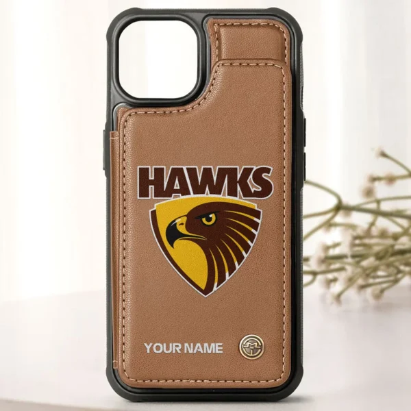 AFL Hawthorn Hawks Personalized Name - Leather Flip Wallet Phone Case HOAFL010725LPC01HAW - Brown - Image 2