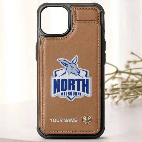 AFL North Melbourne Kangaroos Personalized Name - Leather Flip Wallet Phone Case HOAFL010725LPC01NMFC - Brown - Image 2