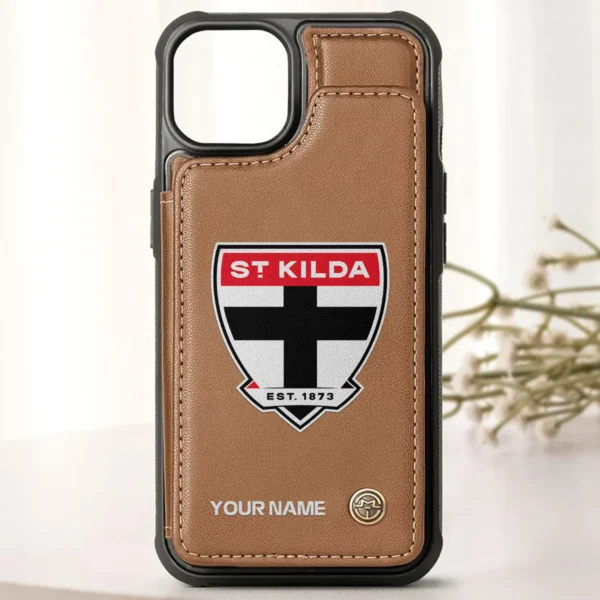 AFL St Kilda Saints Personalized Name - Leather Flip Wallet Phone Case HOAFL010725LPC01STK - Brown - Image 2