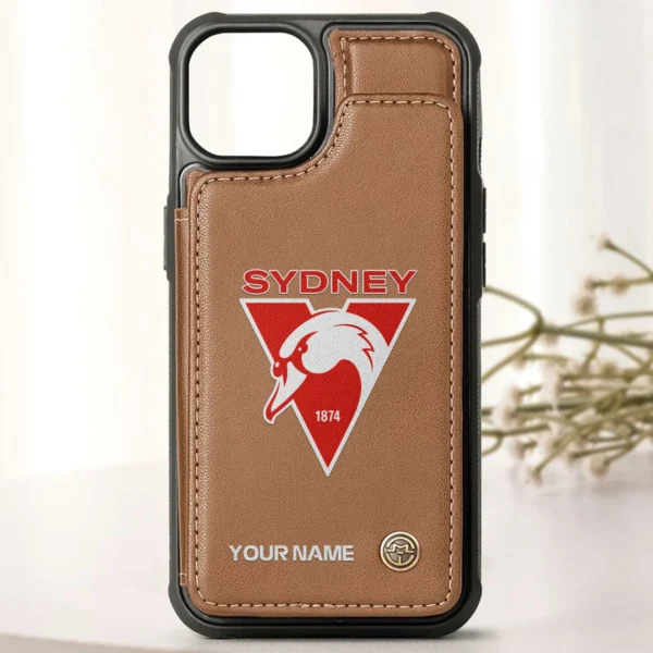 AFL Sydney Swans Personalized Name - Leather Flip Wallet Phone Case HOAFL010725LPC01SYD - Brown - Image 2
