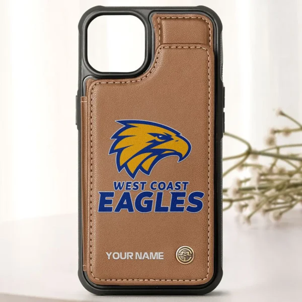 AFL West Coast Eagles Personalized Name - Leather Flip Wallet Phone Case HOAFL010725LPC01WCE - Brown - Image 2